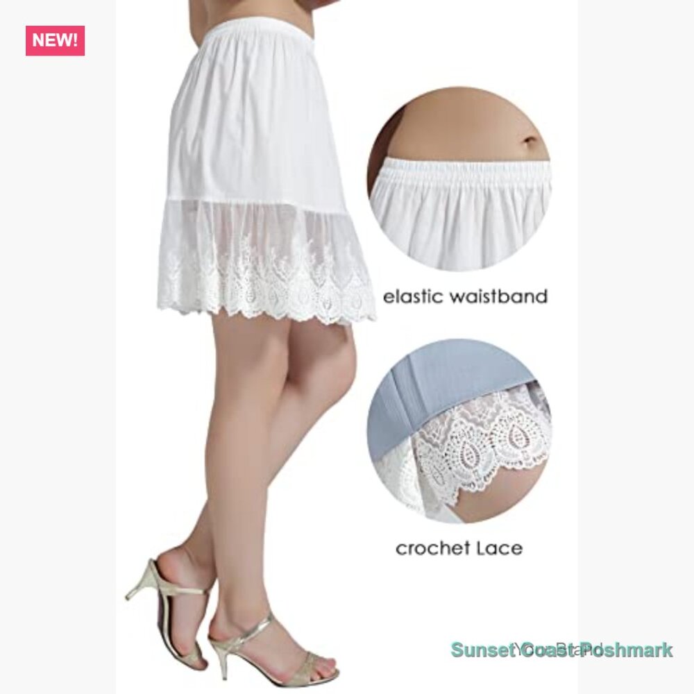 100% Cotton Half Slip Skirt Extender with Lace Trim - Picture 2 of 7
